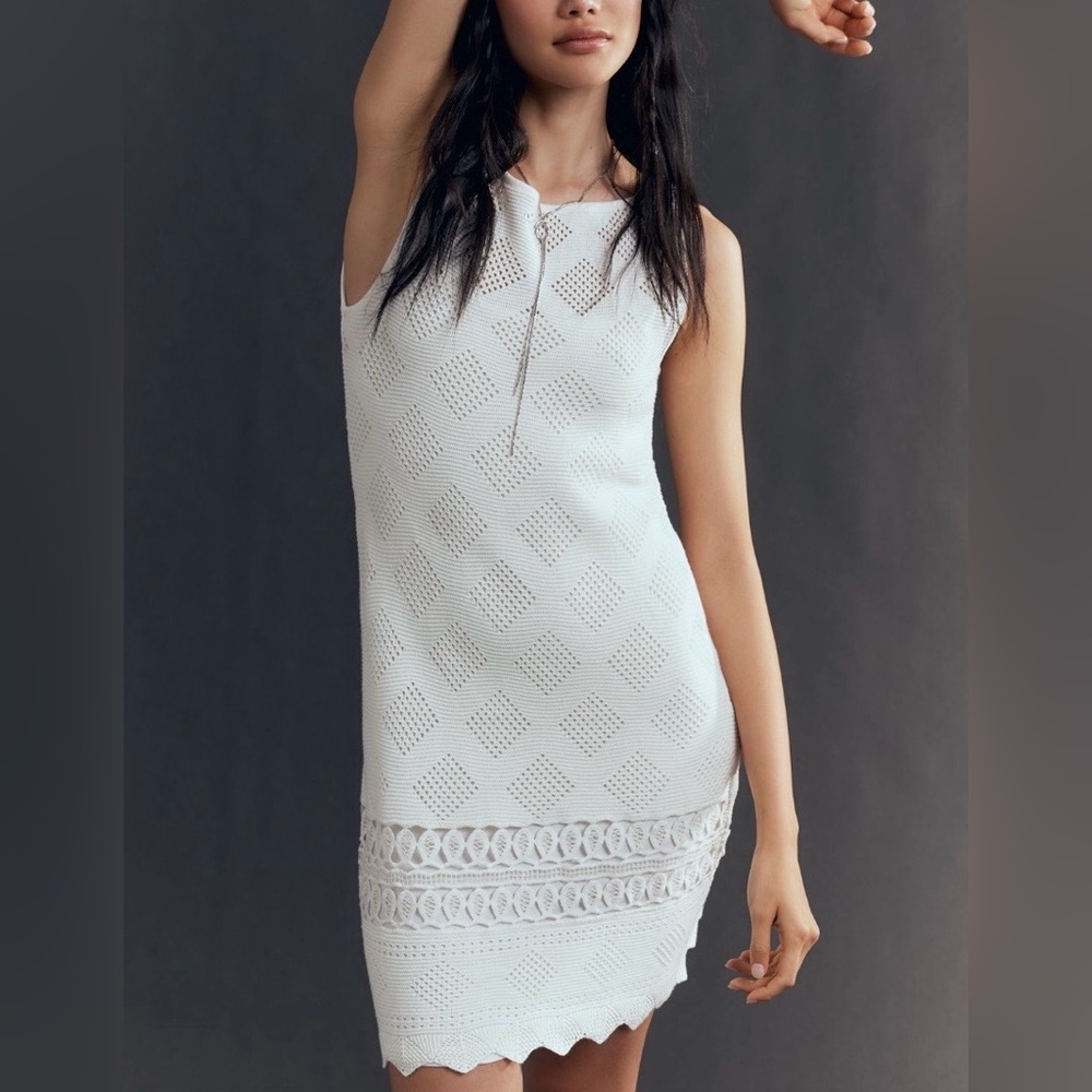 Anthropologie Sleeveless Crochet Boat-Neck Mini Shift Dress Small NWT